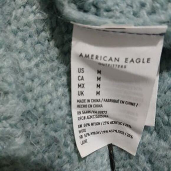 American Eagle Med JEGGING FIT Light Blue hooded Long-Sleeved Sweater Wool Blend - Picture 11 of 14